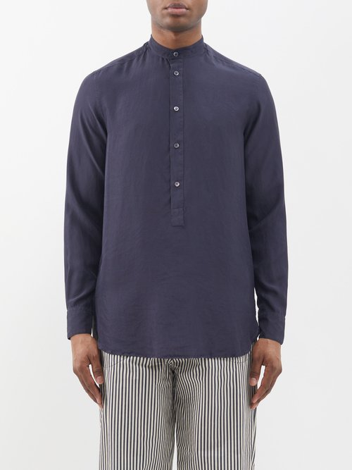 Barena Venezia Stand-collar Quarter-button Silk Shirt