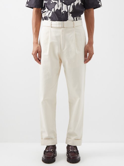 Officine Generale Hugo Belted Organic Cotton-twill Trousers In Cream