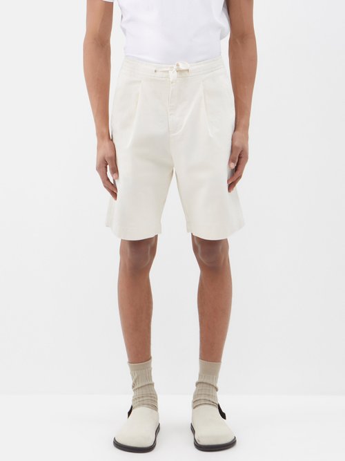 Officine Generale Hughes Drawstring-waist Organic-cotton Shorts In Cream