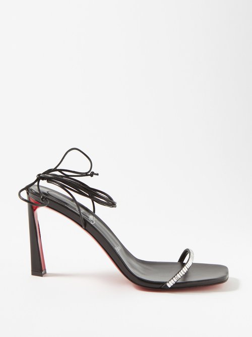 Christian Louboutin Condora Crystal Ankle-wrap Red Sole Sandals In Black