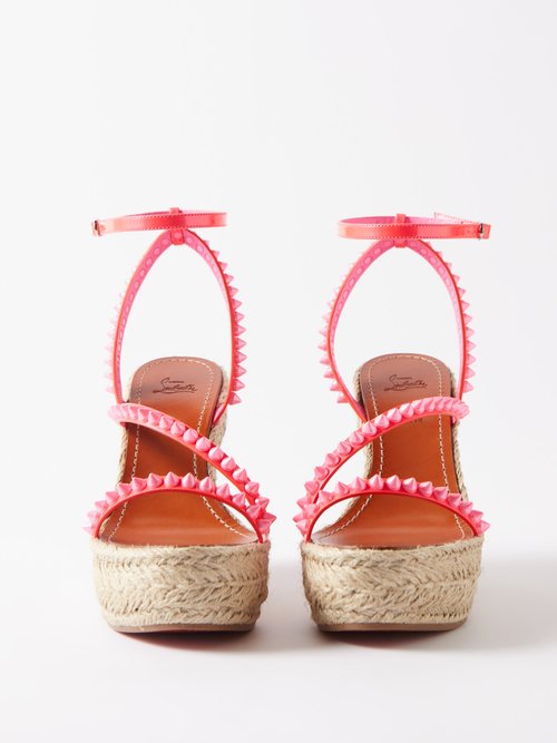 Leather Spikes Red Sole Wedge Espadrilles