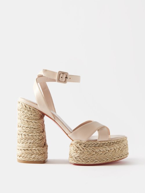 Christian Louboutin Super Mariza Red Sole Leather Espadrille Sandals In Neutral