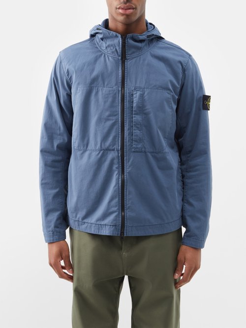 Stone Island Logo-patch Hooded Cotton-blend Jacket In Blue | ModeSens