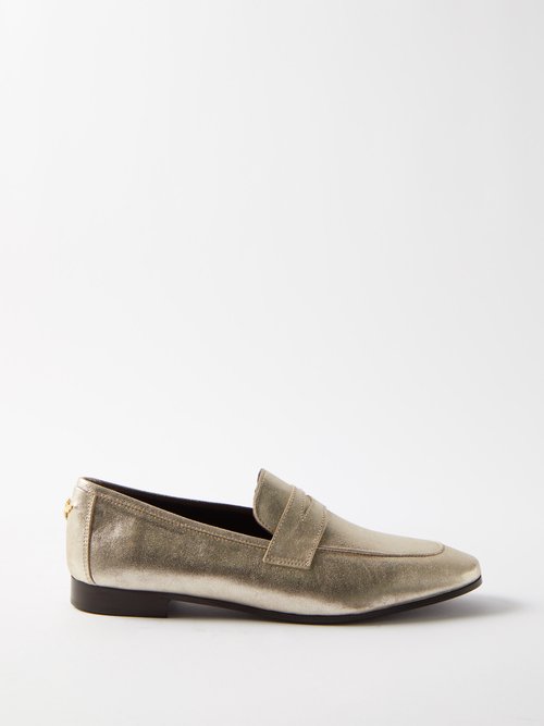 Bougeotte - Flâneur Metallic-leather Penny Loafers - Womens - Gold