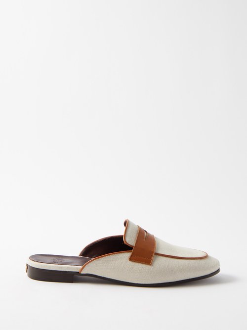 Bougeotte Flâneur Canvas And Leather Backless Loafers