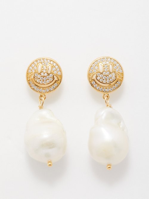 Joolz by Martha Calvo Smiley Crystal, Pearl & 14kt Gold-plated Earrings