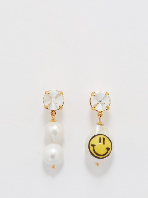 Joolz by Martha Calvo Crystal & Pearl Mismatched Gold-plated Earrings