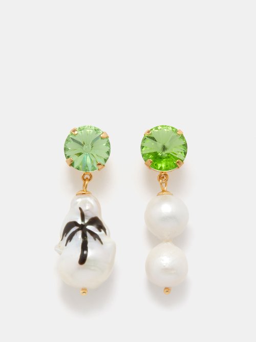 Joolz by Martha Calvo Crystal & Pearl Mismatched Gold-plated Earrings