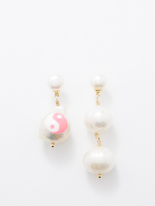 Joolz by Martha Calvo Yin Yang Pearl Mismatched Gold-plated Earrings