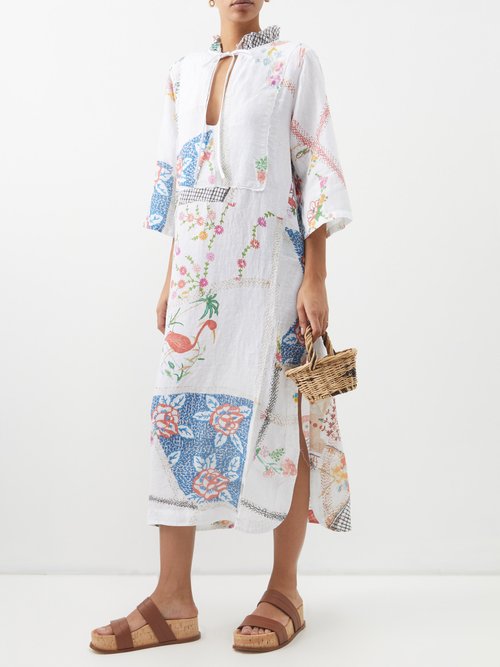 By Walid floral-print linen dress - White