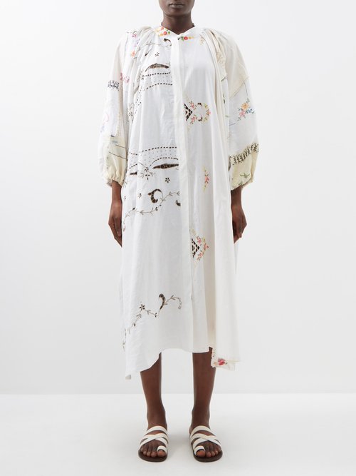By Walid - Zarzar 1920s Embroidered Linen Dress - Womens - Natural