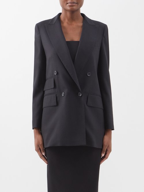 Max Mara Luglio Double-breasted Wool, Mohair And Silk-blend Blazer In Black