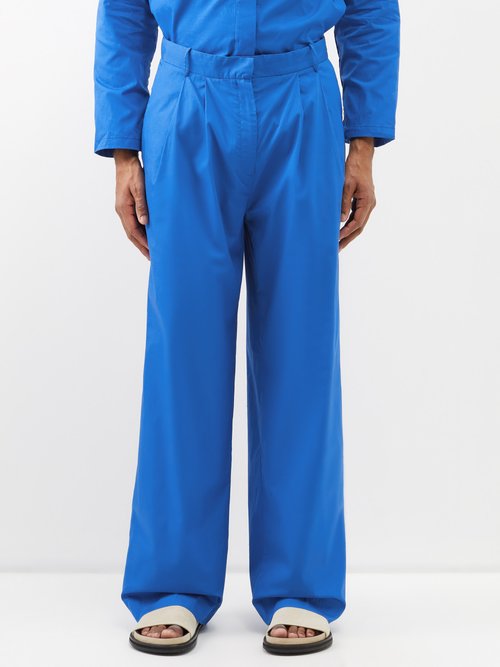 Albus Lumen Pleated Cotton-poplin Wide-leg Trousers In Blue