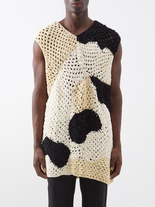 Albus Lumen - Coralium Crocheted Cotton Vest - Mens - Black Multi