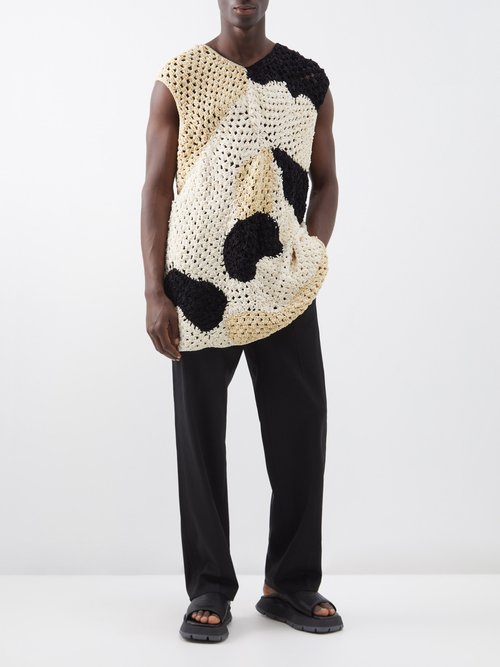 Albus Lumen Coralium Crocheted Cotton Vest In Black Multi