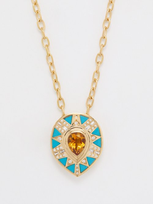 Harwell Godfrey Koine Diamond, Citrine & 18kt Gold Necklace