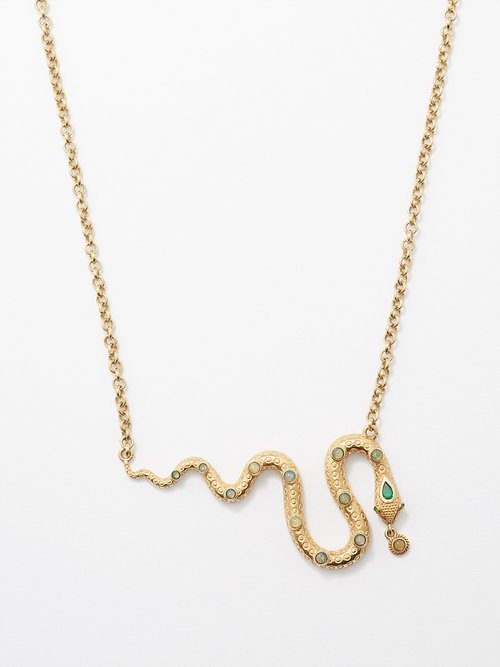 Jade Jagger Snake Emerald, Opal & 18kt Gold Necklace