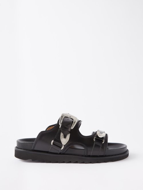 Toga Virilis - Concho-embellished Leather Sandals - Mens - Black