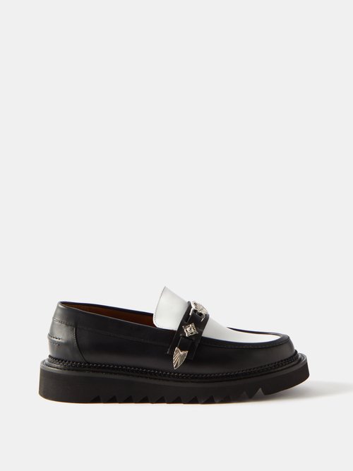 Toga Virilis - Polido Embellished Leather Loafers - Mens - Black White