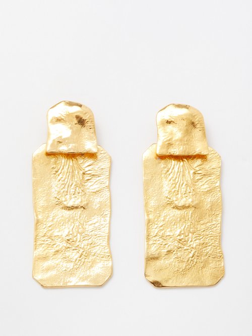 Hermina Athens Standing Stone Earrings In Yellow Gold