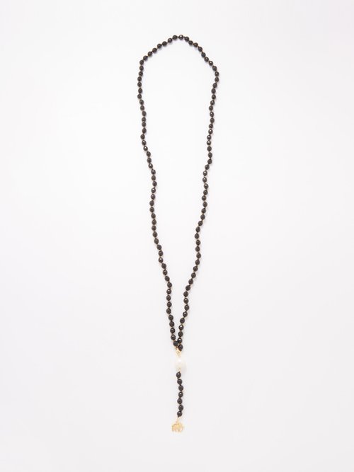 Hermina Athens Rosario Elephant-charm Onyx & Pearl Necklace In Black Multi