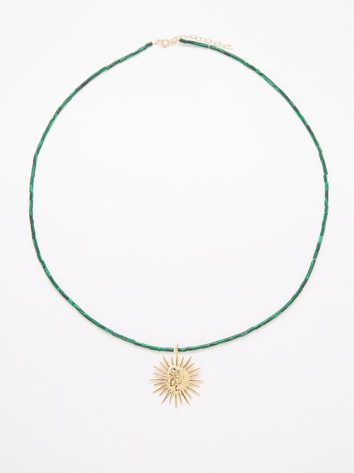 Hermina Athens Sun Tarot Malachite & Gold-plated Necklace In Blue Multi