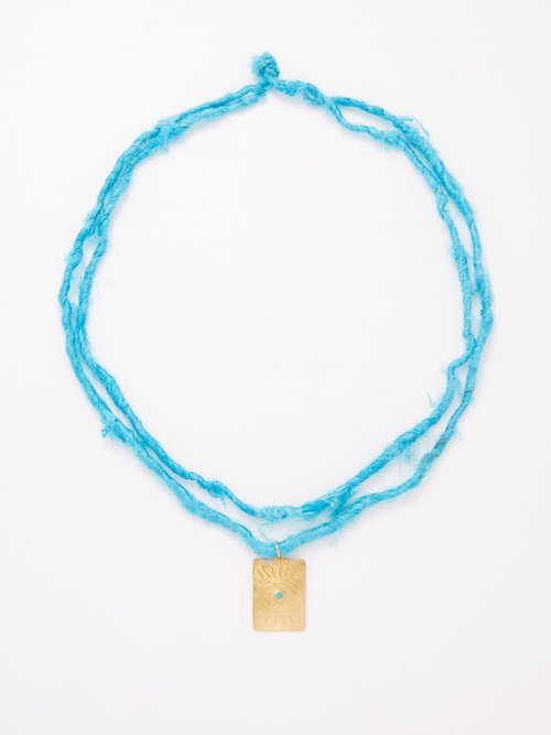 Hermina Athens Holly Eye Silk-yarn & Gold-plated Necklace In Blue