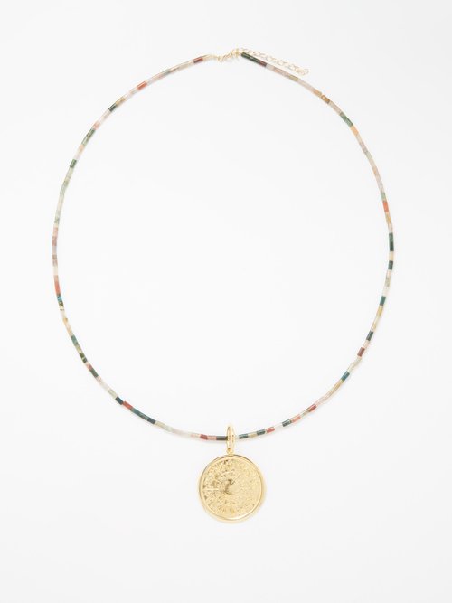 Hermina Athens Shield Of Achilles Jasper & Gold-plated Necklace In Gold Multi