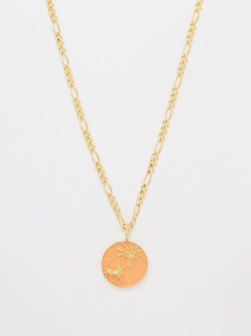 Hermina Athens Circe's Lion Enamel & Gold-plated Necklace In Orange Multi