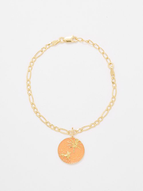 Hermina Athens Circe's Lion Enamel & Gold-plated Bracelet In Orange Multi