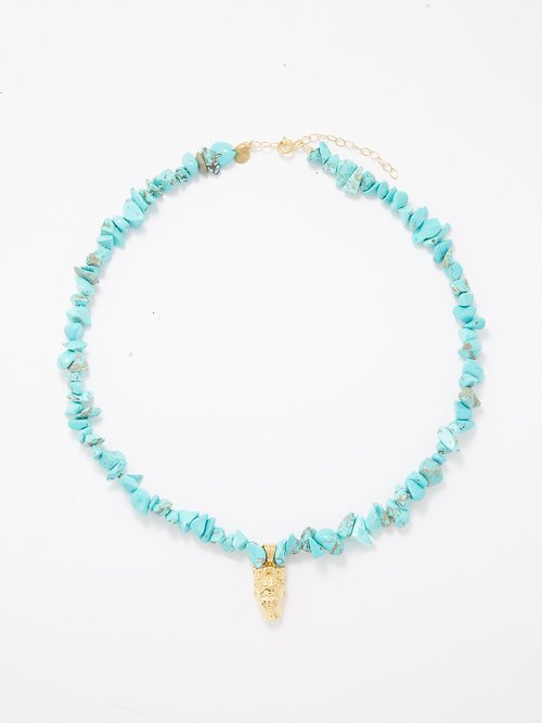 Hermina Athens Týche Howalite & Gold-plated Necklace In Blue Multi