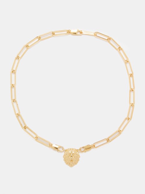 Hermina Athens Thireós Lion-pendant Gold-plated Necklace In Yellow Gold
