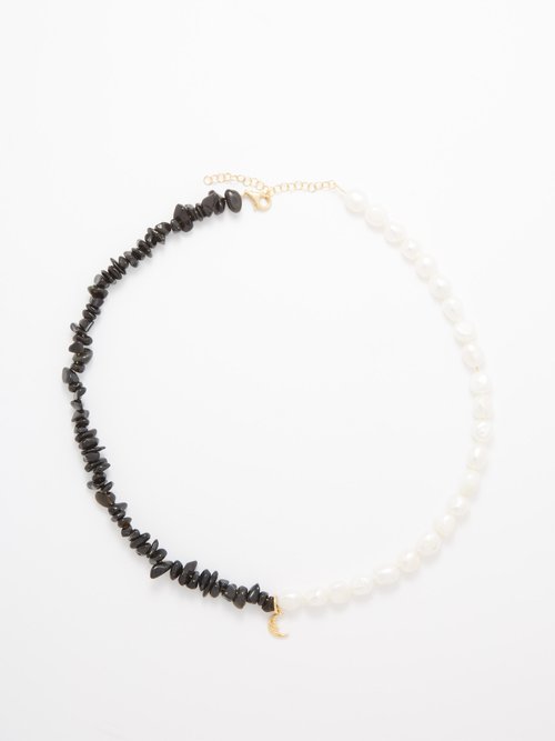 Hermina Athens Spade Onyx & Pearl Necklace