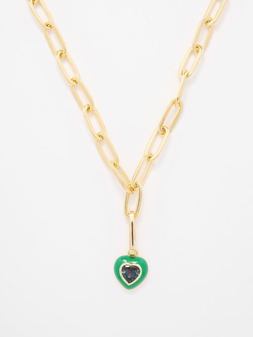 Fry Powers Topaz, Enamel Heart & 14kt Gold-vermeil Necklace In Green