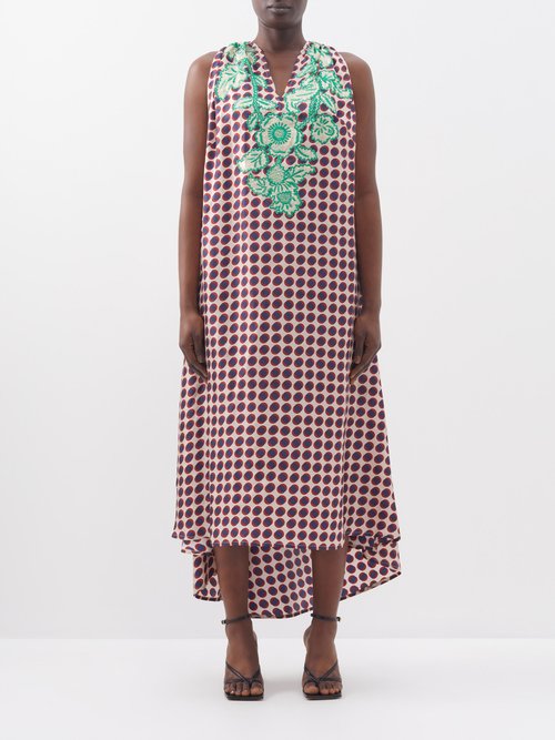 Biyan Aulia Embroidered Polka-dot Silk-blend Dress