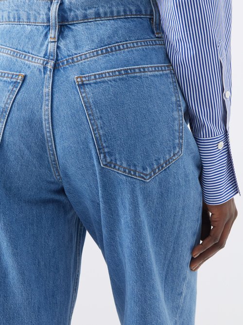 High Rise Wide-leg Rolled Jeans In Blue