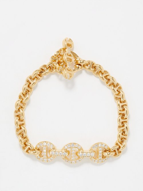 Hoorsenbuhs Id Tri-link Diamond & 18kt Gold Bracelet In Gold Multi