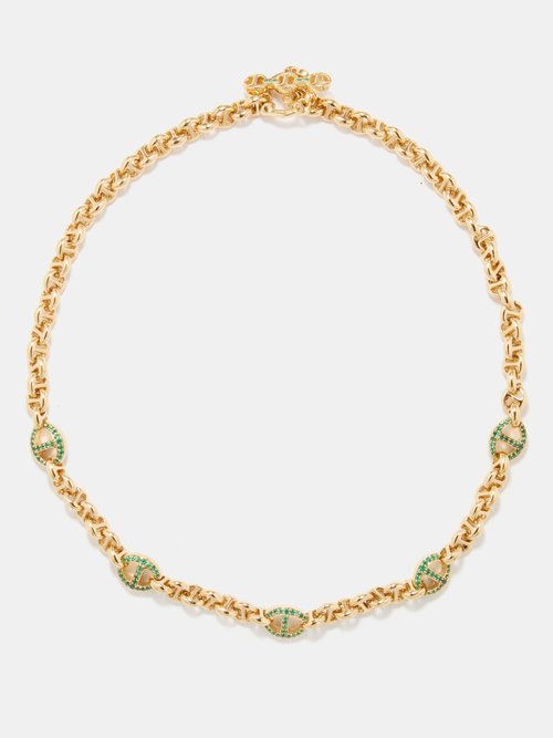 Hoorsenbuhs Open Link Emerald & 18kt Gold Necklace In Gold Multi