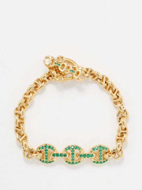 Hoorsenbuhs Id Tri-link Emerald & 18kt Gold Bracelet In Gold Multi