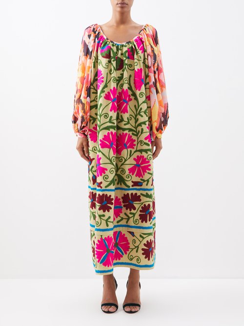 Rianna + Nina - Souzani-embroidered Vintage Cotton And Silk Dress Multi