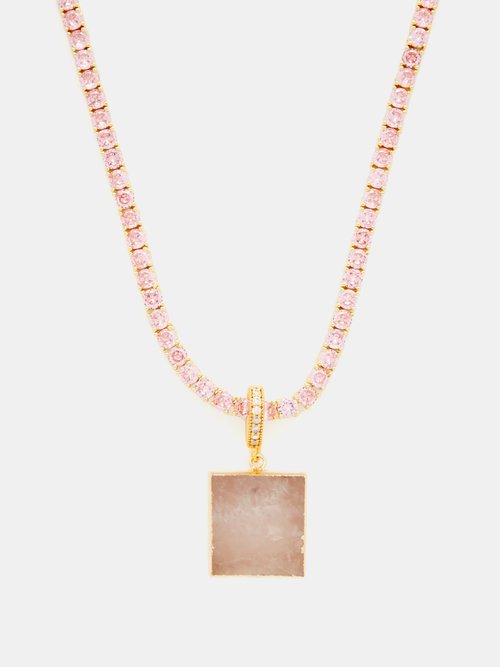 Crystal Haze Rose Quartz, Crystal & 18kt Gold-plated Necklace