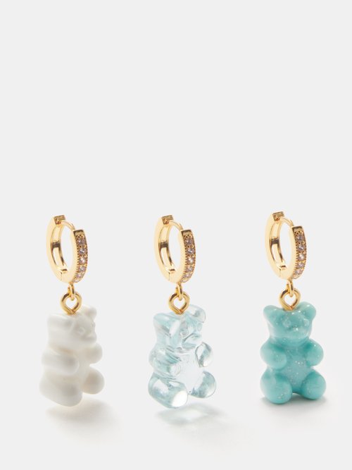 Crystal Haze Nostalgia Bear 18kt Gold-plated Earring Set