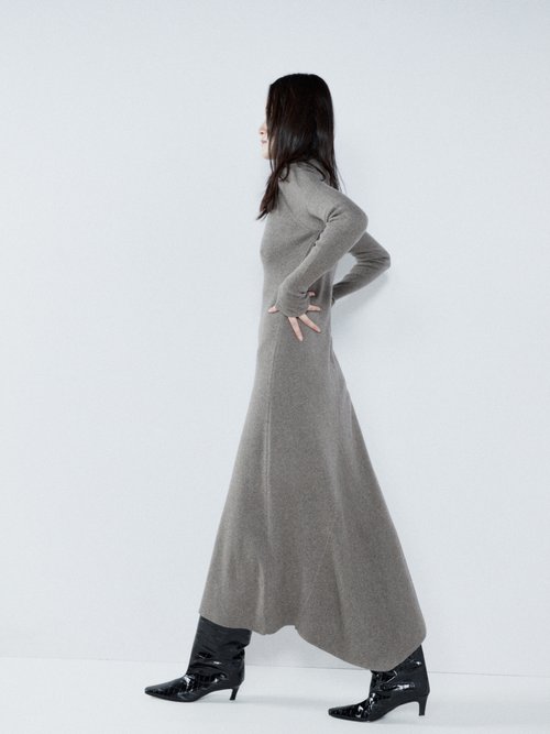 Raey - Responsible Cashmere-blend Ribbed Fishtail Dress - Womens - Grey