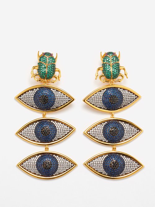 Begüm Khan - Scarab Nazar 24kt Gold-plated Clip Earrings - Womens - Blue/green