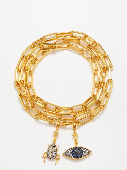 Begüm Khan - Scarab & Evil Eye-charm 24kt Gold-plated Bracelet - Womens - Gold Multi