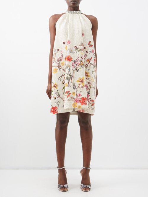 Mary Katrantzou Crystal-trim Floral-print Silk-georgette Dress