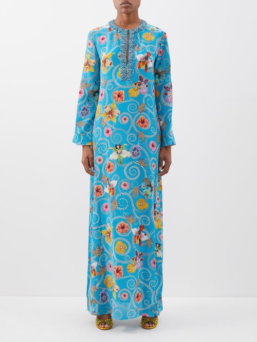 Mary Katrantzou Collins Crystal-embellished Printed Silk Gown