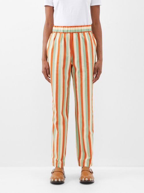 Caro Editions - Fleur Striped Cotton-twill Trousers - Womens - Orange Multi