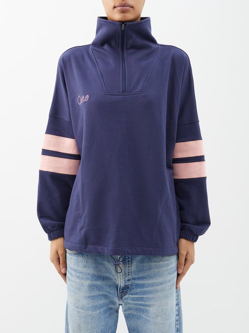Caro Editions - Eliza Organic-cotton Half-zip Sweatshirt - Womens - Navy Pink