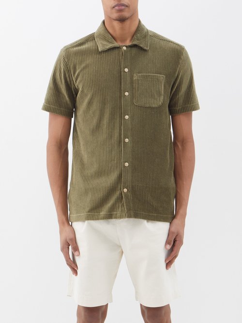 Oliver Spencer Riviera Patch-pocket Organic-cotton Shirt In Khaki